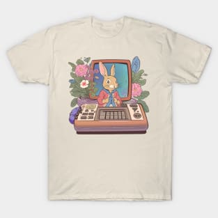 Video Gamer Cute Bunny Girl with Florals Flemish Giant Video Gamer Girlfriend T-Shirt